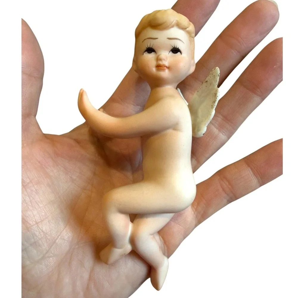 Vintage Lefton Cherub Candle Huggers Pair Japan Bisque Celestial Angel Putti 4in